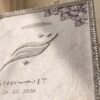 Close-up of the embellishment and names on the Silver Crystal Nikkah Frame with 3D Silver Zardozi Emblem