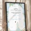 Sky Blue Botanical Nikkah Certificate with Couple Illustration in fancy black frame