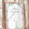 Sky Blue Botanical Nikkah Certificate with Couple Illustration in peach pink frame