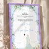Sky Blue Botanical Nikkah Certificate with Couple Illustration in purple frame