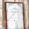 Sky Blue Botanical Nikkah Certificate with Couple Illustration in royal cherry frame
