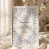 Sacred Marriage Contract Frame with Sky Blue Persian Border, standing on cream silk