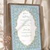 Sky blue floral Nikkah certificate in warm brown wooden frame