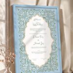 Sky blue floral Nikkah certificate in modern ice blue frame
