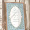 Sky blue floral Nikkah certificate in natural oak wood frame