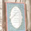 Sky blue floral Nikkah certificate in soft peach pink frame