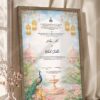 Sky Blue Peacock Palace Nikkah Certificate in warm brown wooden frame