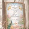 Sky Blue Peacock Palace Nikkah Certificate in natural oak wood frame