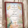 Sky Blue Peacock Palace Nikkah Certificate in rich royal cherry frame