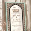 Tan Andalusian Star Mosaic Nikkah Certificate in soft sea green frame