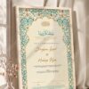 Teal Arabesque Arch Nikkah Certificate in fancy off white frame