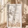 White Pearl Garland & Blush Rosette Embellished Nikkah Frame, standing on cream silk