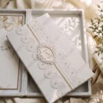 White Lace Velvet Nikkah Booklet on cream silk
