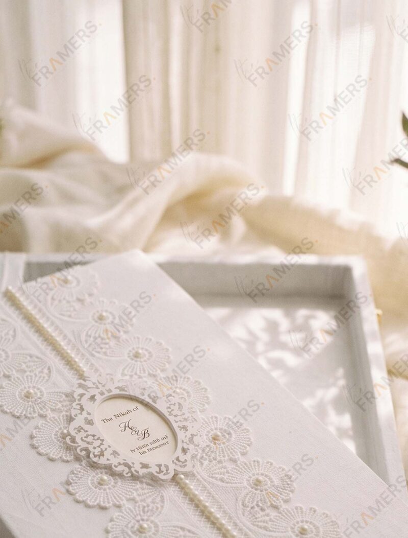 White Lace Velvet Nikkah Booklet, another view