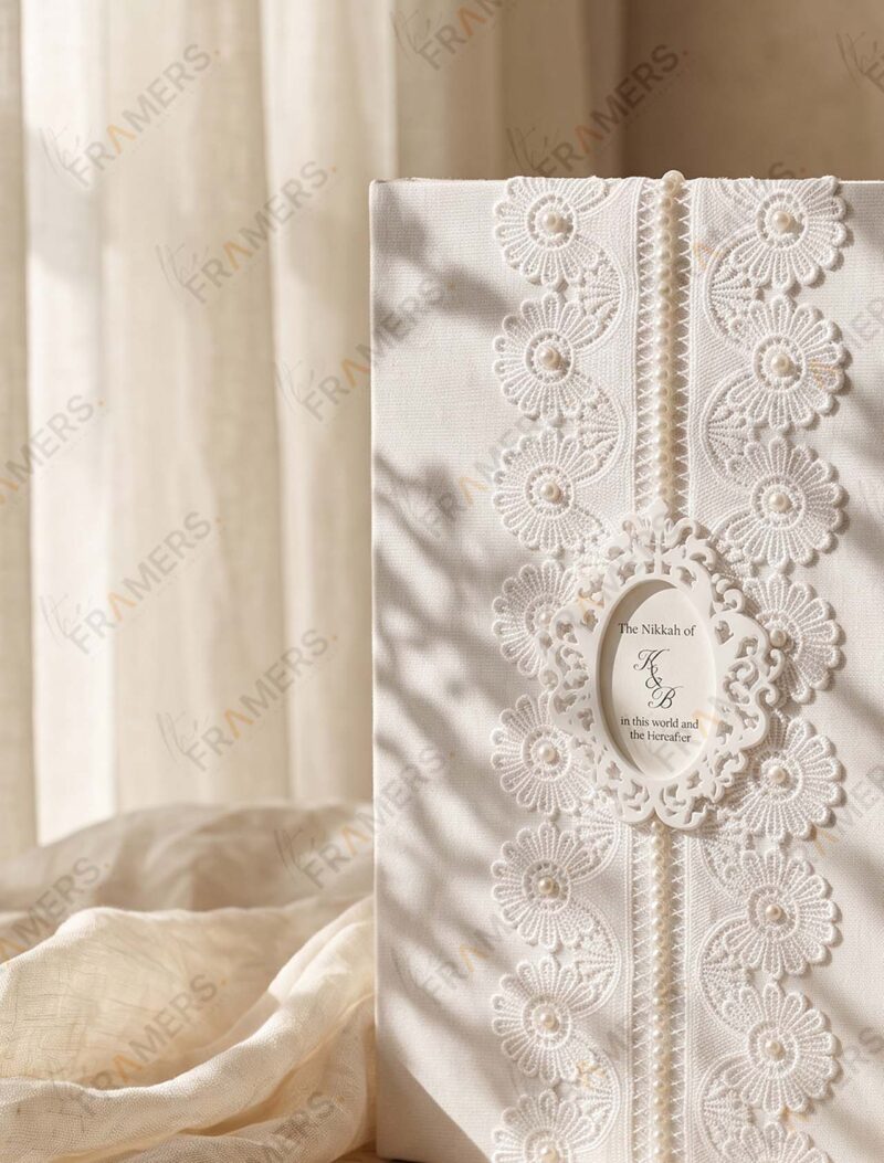 White Lace Velvet Nikkah Booklet, fifth angle
