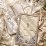 White Velvet Gatefold Nikkah Booklet on cream silk