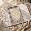 White Velvet Gatefold Nikkah Booklet, angled view